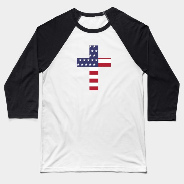 American Flag Cross Baseball T-Shirt by Faith Across the Nation